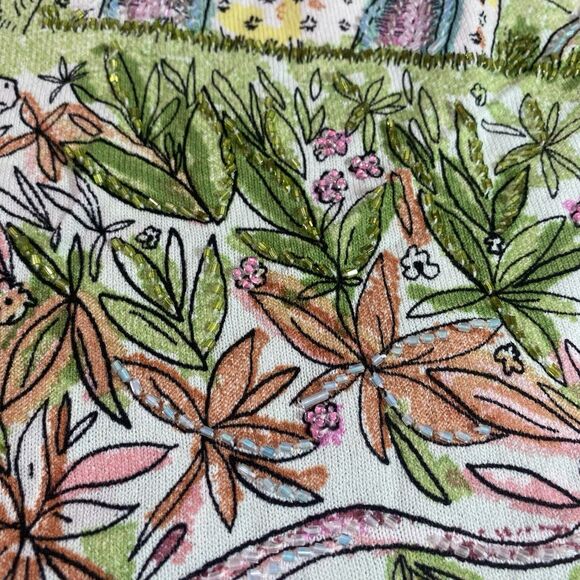 CAREN BROOK Top Beaded 3/4 Sleeve Artsy Watercolor Foliage Horse Blouse Womens L - Picture 10 of 12